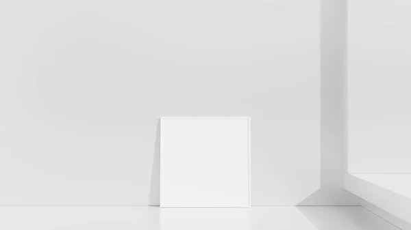 白い壁にフレームモックアップ ポスターモックアップ 清潔で近代的でミニマルなフレーム 空のフレーム屋内インテリア ショーテキストまたは製品 — ストック写真