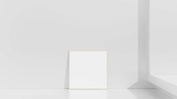 Keret Mockup Fehér Falon Poszter Makett Tiszta Modern Minimális Keret — Stock Fotó