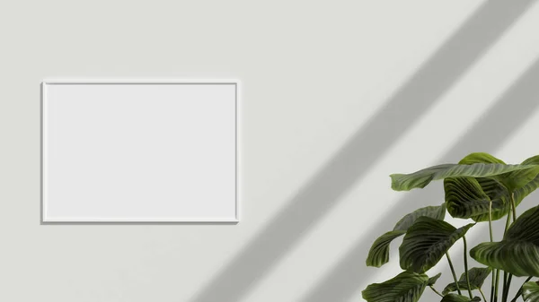 Blank Poster Frame Wall Plant Blank Poster Frame Mockup Empty — Stock Photo, Image