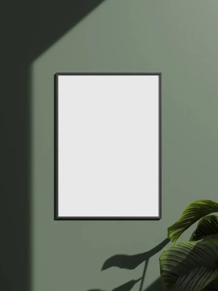 黑暗的客厅 室内有植物 模仿海报框架 — 图库照片