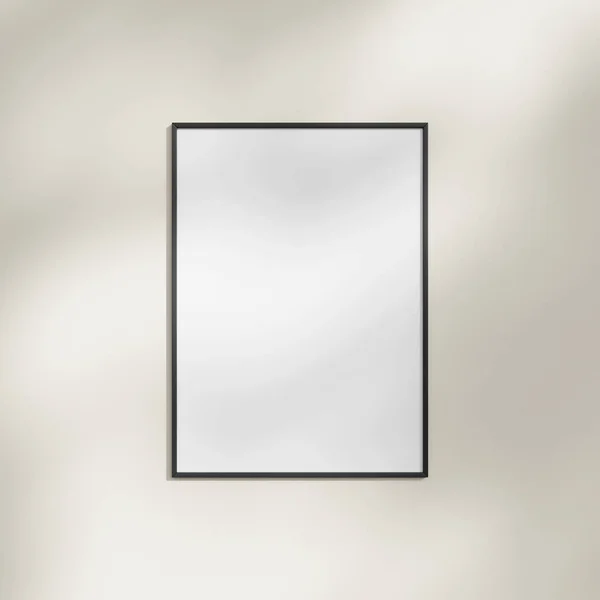 Πλαίσιο Κρέμεται Ένα Λευκό Τοίχο Mockup Σκιά Φύλλων — Φωτογραφία Αρχείου
