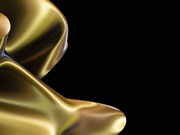 Абстрактная металлическая конструкция Gold Wave. Блестящий золотой элемент дизайна на темном фоне для визитной карточки или веб-сайта технологии.