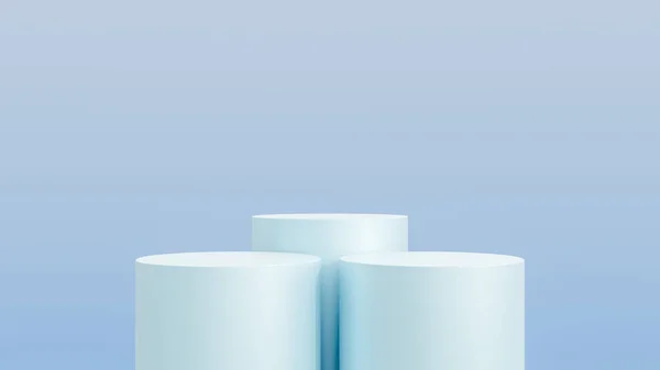 概要青い背景を持つ3Dブルーシリンダー台座の表彰台 製品表示プレゼンテーションのための照明とパステルブルーの最小シーン — ストック写真