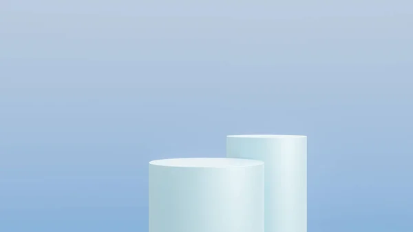 概要青い背景を持つ3Dブルーシリンダー台座の表彰台 製品表示プレゼンテーションのための照明とパステルブルーの最小シーン — ストック写真