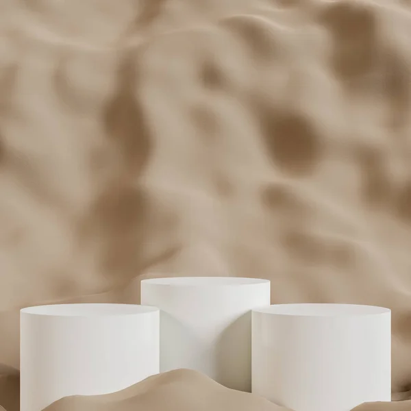 Podium Abstrait Cylindre Blanc Avec Fond Brun Scène Minimale Marron — Photo