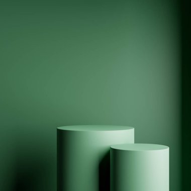 Kahverengi stüdyo odasındaki Geometrik silindir şekilli arka plan podyum veya vitrin için minimalist modelleme