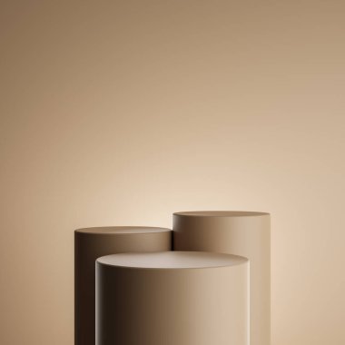 Kahverengi arkaplandaki silindir kahverengi podyum ürün standı için minimalist tarzla