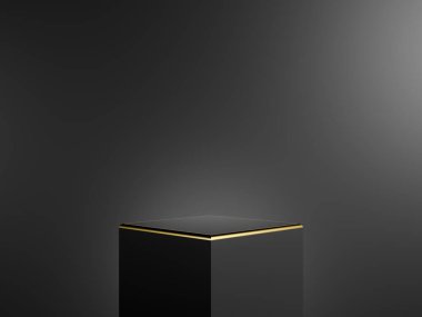 Gradyan koyu gri arkaplanı olan minimalist siyah altın kürsü