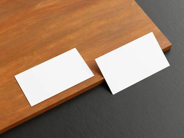 Clean minimal business card mockup on wood background