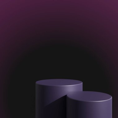 Gradyan arka planı olan boş bir mor podyum. Mor arkaplan ile soyut sahne ile podyum