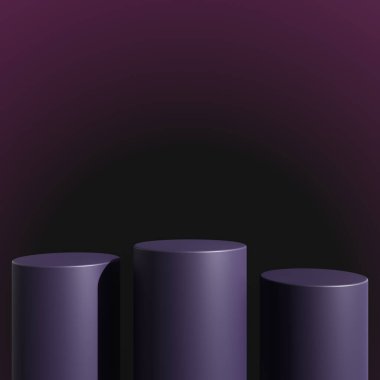 Gradyan arka planı olan boş bir mor podyum. Mor arkaplan ile soyut sahne ile podyum