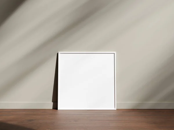 Minimal Picture Poster Frame Mockup Wooden Floor Shadow — Stock Photo, Image