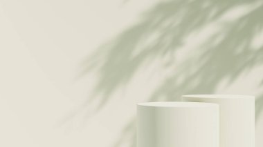 Beyaz ürün podyum arka planında güneş ışığı gölge oluşturur