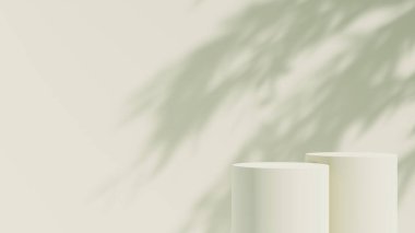 Beyaz ürün podyum arka planında güneş ışığı gölge oluşturur