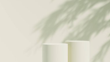 Beyaz ürün podyum arka planında güneş ışığı gölge oluşturur