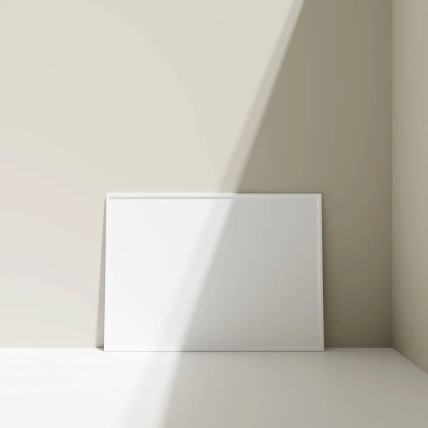Poster Photo Frame Mockup Leanings Pastel Wall Floor Shadow — Stock Photo, Image