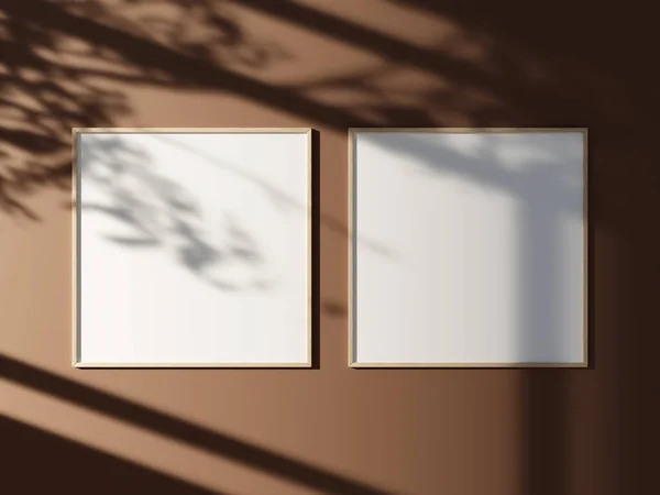 靠墙的最小的画框 有窗影和树叶 — 图库照片