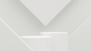 3D ürün soyut, geometrik podyum platformlu minimal sahne. Gri arka plan 3D, podyumlu. Kozmetik ürünleri anlamına geliyor. Sahne 3 boyutlu beyaz stüdyo.
