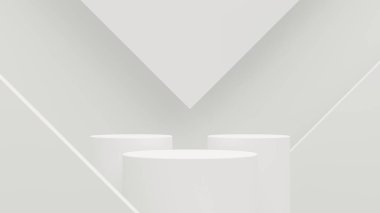 3D ürün soyut, geometrik podyum platformlu minimal sahne. Gri arka plan 3D, podyumlu. Kozmetik ürünleri anlamına geliyor. Sahne 3 boyutlu beyaz stüdyo.