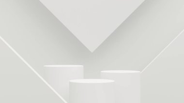 3D ürün soyut, geometrik podyum platformlu minimal sahne. Gri arka plan 3D, podyumlu. Kozmetik ürünleri anlamına geliyor. Sahne 3 boyutlu beyaz stüdyo.