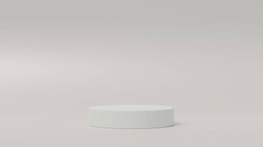 Boş podyum ya da yumuşak arkaplanda silindir stand konseptiyle kaide görüntüsü. Boş ürün rafı ayakta duruyor. 3B görüntüleme.