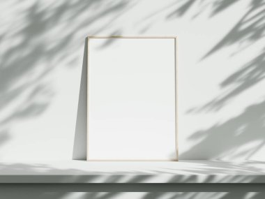 Ev içi poster beyaz duvar zemininde çerçeve ile modelleme