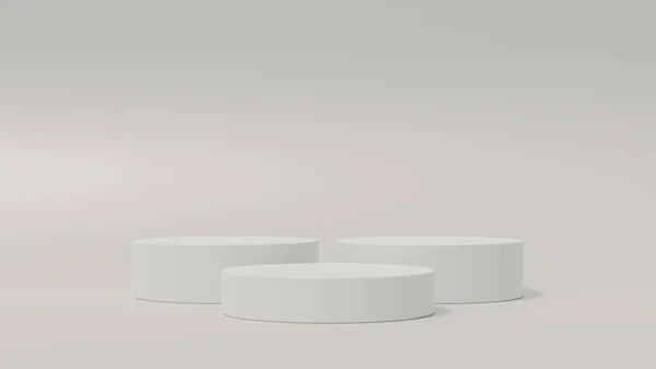 Boş podyum ya da yumuşak arkaplanda silindir stand konseptiyle kaide görüntüsü. Boş ürün rafı ayakta duruyor. 3B görüntüleme.