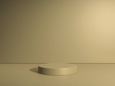 Geometrik podyum platformlu 3D ürün kahverengi minimal sahne. Podyumlu silindir arkaplan 3d. Kozmetik ürünleri anlamına geliyor. 3D Kahverengi Stüdyoda Sahne Gösterimi