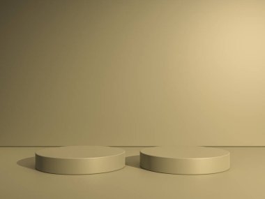 Geometrik podyum platformlu 3D ürün kahverengi minimal sahne. Podyumlu silindir arkaplan 3d. Kozmetik ürünleri anlamına geliyor. 3D Kahverengi Stüdyoda Sahne Gösterimi