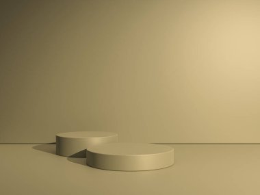 Geometrik podyum platformlu 3D ürün kahverengi minimal sahne. Podyumlu silindir arkaplan 3d. Kozmetik ürünleri anlamına geliyor. 3D Kahverengi Stüdyoda Sahne Gösterimi
