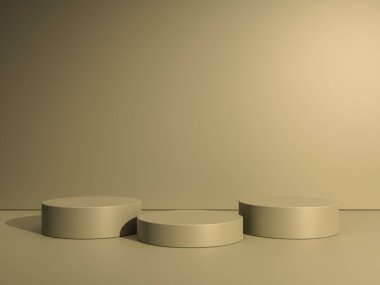 Geometrik podyum platformlu 3D ürün kahverengi minimal sahne. Podyumlu silindir arkaplan 3d. Kozmetik ürünleri anlamına geliyor. 3D Kahverengi Stüdyoda Sahne Gösterimi
