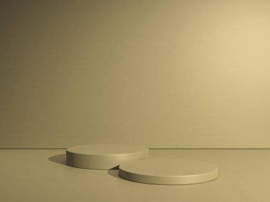 Geometrik podyum platformlu 3D ürün kahverengi minimal sahne. Podyumlu silindir arkaplan 3d. Kozmetik ürünleri anlamına geliyor. 3D Kahverengi Stüdyoda Sahne Gösterimi