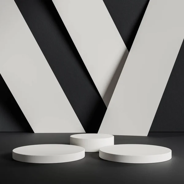 Elegante Zwart Wit Cilinderstandaard Voor Productplaatsing Donker Podium Tentoonstellingsscène Achtergrond — Stockfoto