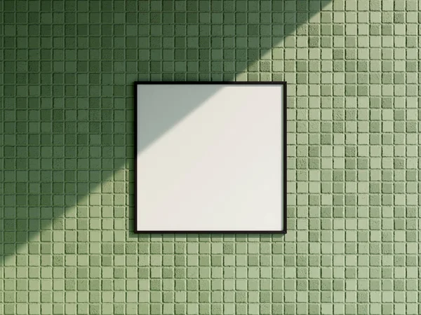 Mock Schwarzen Quadratischen Plakatrahmen Modernen Innenraum Backsteinwand Hintergrund — Stockfoto
