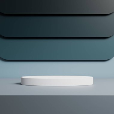 3D gerçekçi boş beyaz ve gri podyum platformu gri arka plan doğal ışıklandırmalı süsleme