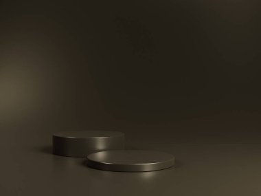 3D podyum kahverengi arka plan. Güzellik, kozmetik ürün sunumu için en az çikolata kaidesi. Kadınsı kopyalama alanı, koyu, kahverengi şablon, stüdyo 3D görüntüleme