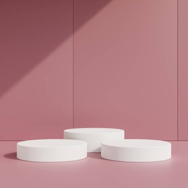 Boş gri podyum veya beyaz arkaplanda 3d konsepti ile kaide görüntüsü.