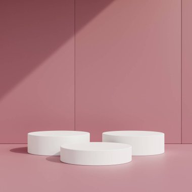 Boş gri podyum veya beyaz arkaplanda 3d konsepti ile kaide görüntüsü.