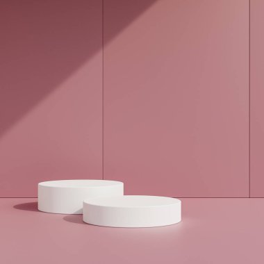 Boş gri podyum veya beyaz arkaplanda 3d konsepti ile kaide görüntüsü.