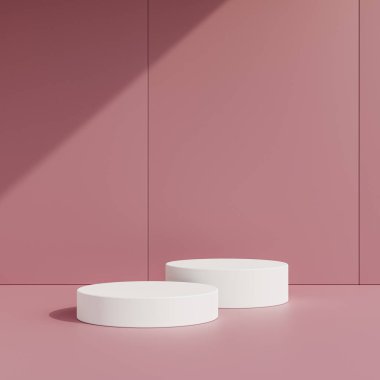 Boş gri podyum veya beyaz arkaplanda 3d konsepti ile kaide görüntüsü.