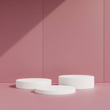 Boş gri podyum veya beyaz arkaplanda 3d konsepti ile kaide görüntüsü.