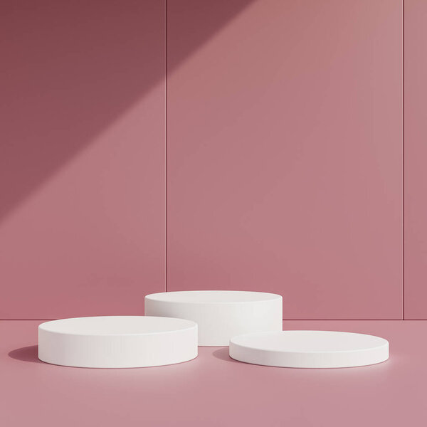 Пустой серый подиум или дисплей пьедестала на белом фоне с концепцией 3D рендеринга стенда цилиндра.