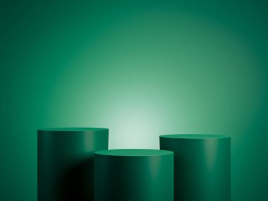Ürün sunumu için yeşil podyum. 3d oluşturma
