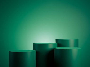 Ürün sunumu için yeşil podyum. 3d oluşturma