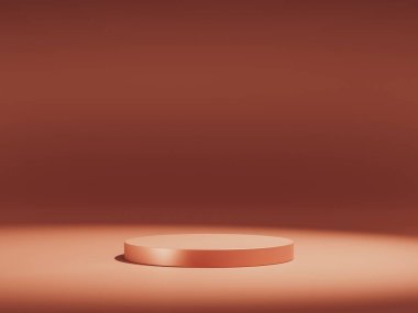 3D podyum kahverengi arka plan. Lüks podyum gösterisi. Güzellik için minimum kahverengi kaide, kozmetik ürün sunumu. Zarif kopya alanı, koyu kahverengi şablon, stüdyo 3D görüntüleme