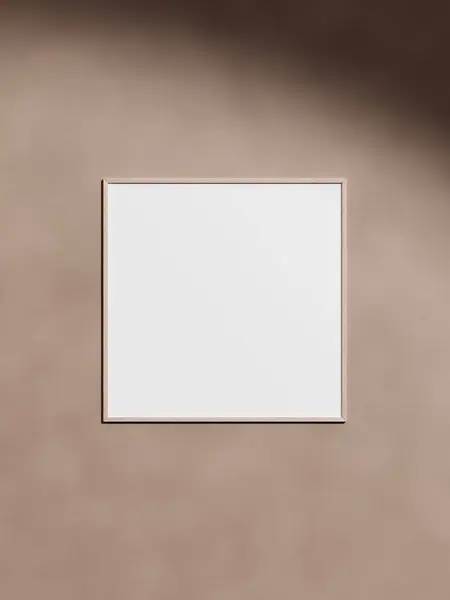 セメントの壁の木製の正方形のフレームのモックアップ ポスターモックアップ クリーンでモダンでミニマルなフレーム 空のフレーム 屋内内部 テキストかプロダクトを示して下さい — ストック写真
