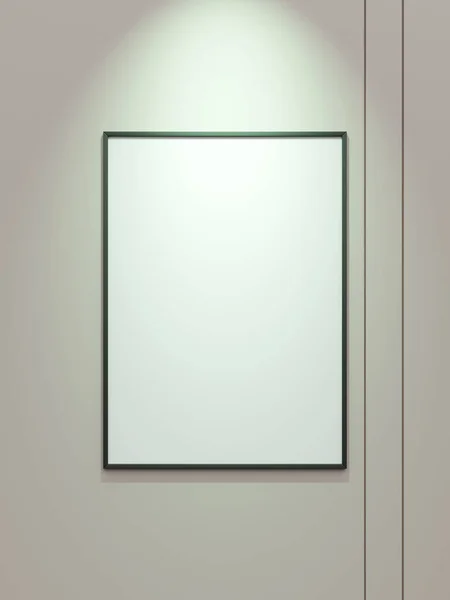 Минимальный Черно Вертикальный Макет Рамы Плаката Белых Обоях Прожектором — стоковое фото