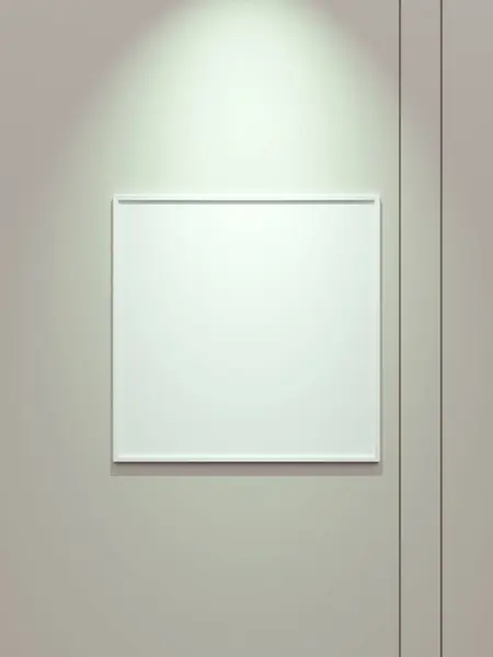 带有聚光灯的白色墙纸上最小的白色正方形画框 — 图库照片