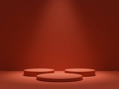 Product display red podium for product presentation.