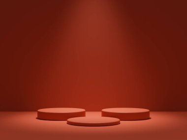 Product display red podium for product presentation.